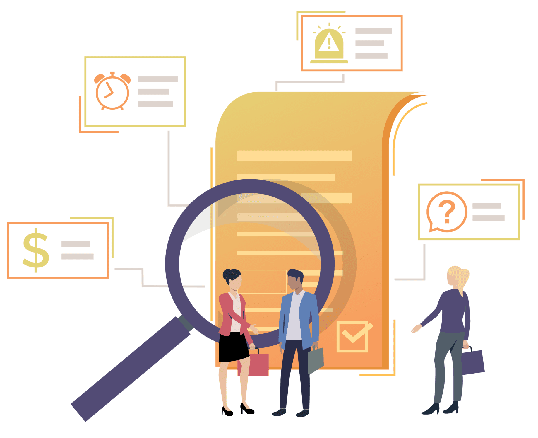 Bid Academy graphic - tender document with time, money, urgency, and questions icons